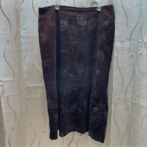 Complice Corduroy Embroidered Midi Skirt Brown Size 16 Boho Festival